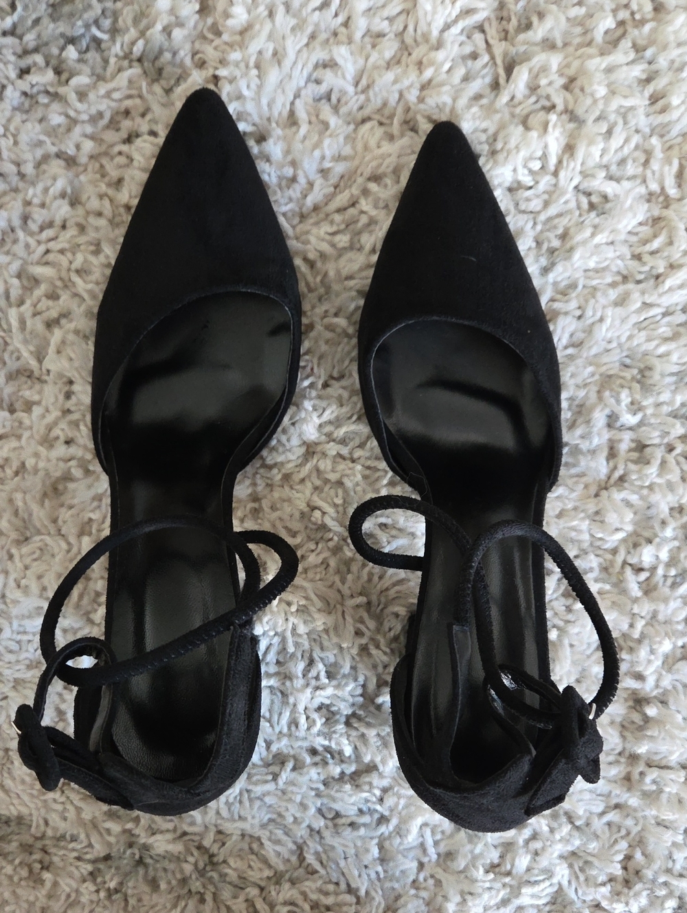 Black Pointed-Toe Ankle Criss-Cross Strap Heels for Women